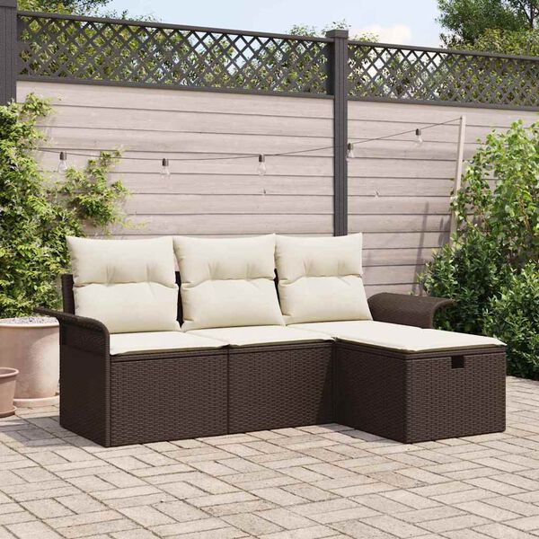 vidaXL Garten-Sofa-Set mit Kissen mit Speicher 4 pcs Braun Poly Rattan