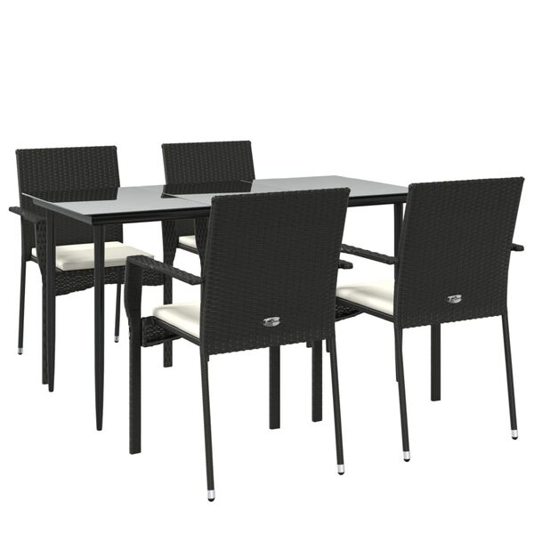 vidaXL 5-tlg. Garten-Essgruppe mit Kissen Schwarz Poly Rattan