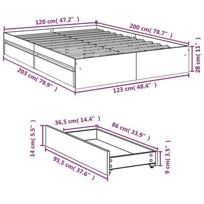 vidaXL Bettgestell mit Schubladen Grau Sonoma 120x200 cm Holzwerkstoff