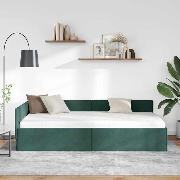 vidaXL Eckbettgestell Dunkelgr&uuml;n 100 cm x 200 cm SamtundSperrholz