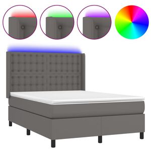 vidaXL Boxspringbett mit Matratze & LED Grau 140x190 cm Kunstleder