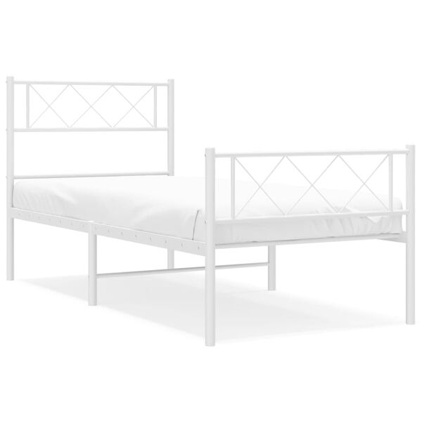 vidaXL Bettgestell mit Kopf- und Fu&szlig;teil Metall Wei&szlig; 107x203 cm