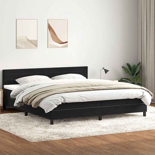 vidaXL Boxspringbett mit Matratze & LED Schwarz 180x220 cm Samt