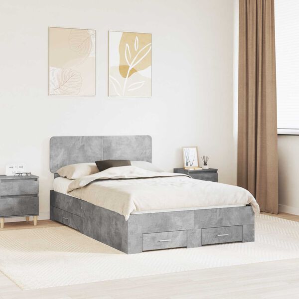 vidaXL Bettrahmen mit Kopfteil Beton Grau 120 x 200 cm Holzwerkstoff