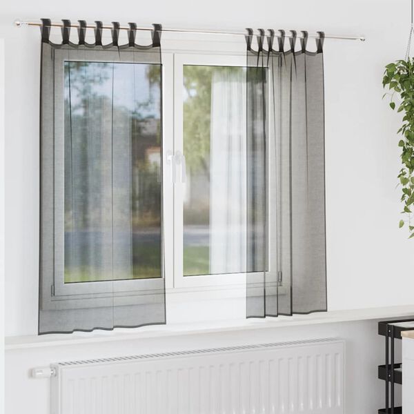 vidaXL Voile Vorh&auml;nge mit Lasche 2 Stk. Schwarz