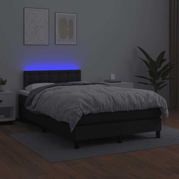 vidaXL Boxspringbett mit Matratze & LED Schwarz 120x190 cm Kunstleder