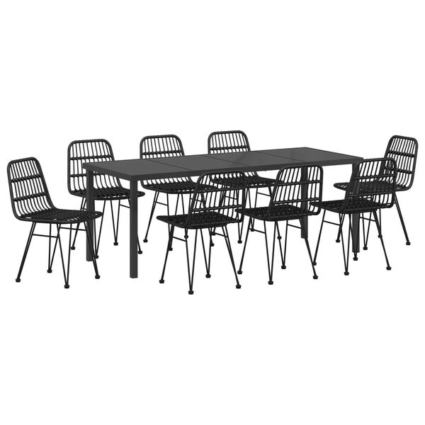 vidaXL Garten Essgruppe 9 pcs Schwarz Pulverbeschichteter Stahl