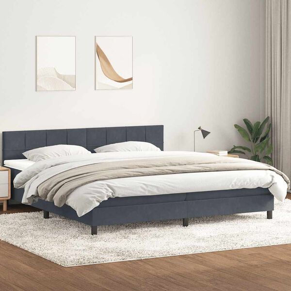 vidaXL Boxspringbett mit Matratze & LED Dunkelgrau 180x210 cm Samt