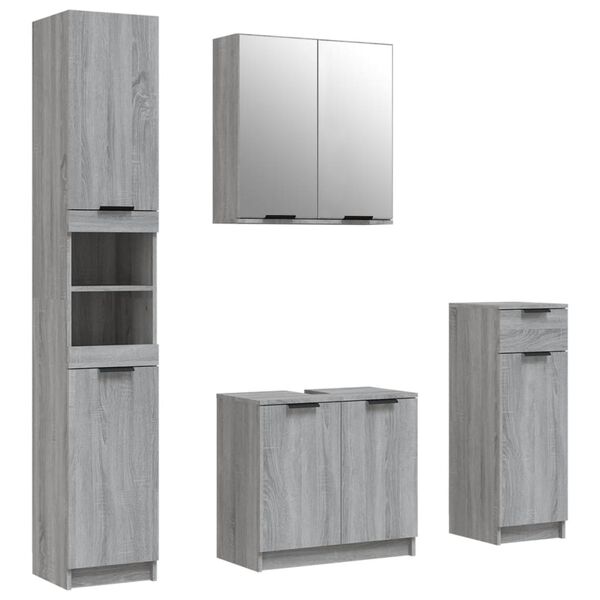 vidaXL 4-tlg. Badm&ouml;bel-Set Grau Sonoma Holzwerkstoff
