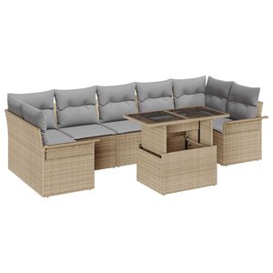 vidaXL Garten-Sofa-Set mit Kissen mit Speicher 8 pcs Beige Poly Rattan