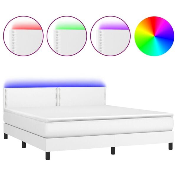vidaXL Boxspringbett mit Matratze & LED Wei&szlig; 180x200 cm Kunstleder