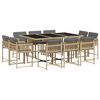 vidaXL 11-tlg. Garten-Essgruppe mit Kissen Beigemischung Poly Rattan