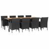 vidaXL 9-tlg. Garten-Essgruppe mit Kissen Schwarz Poly Rattan