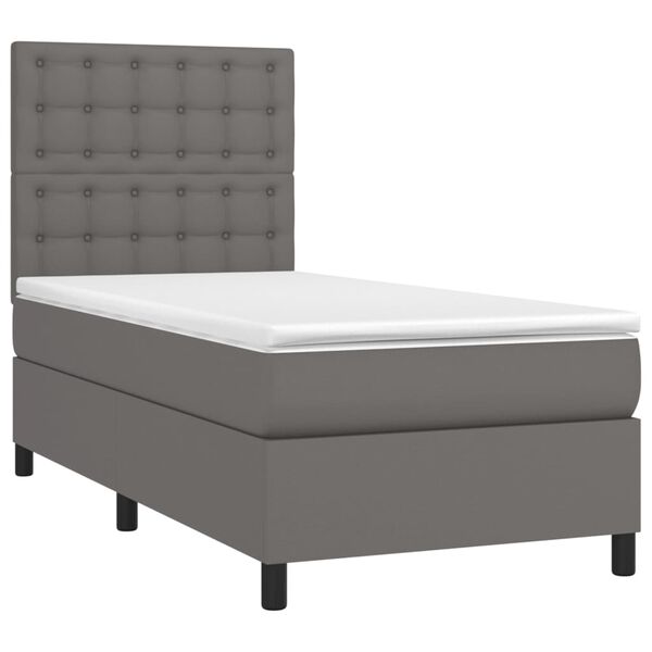 vidaXL Boxspringbett mit Matratze & LED Grau 80x200 cm Kunstleder
