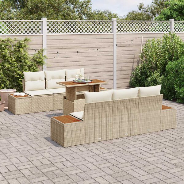 vidaXL Garten Essgruppe mit Kissen 7 pcs Beige und Creme