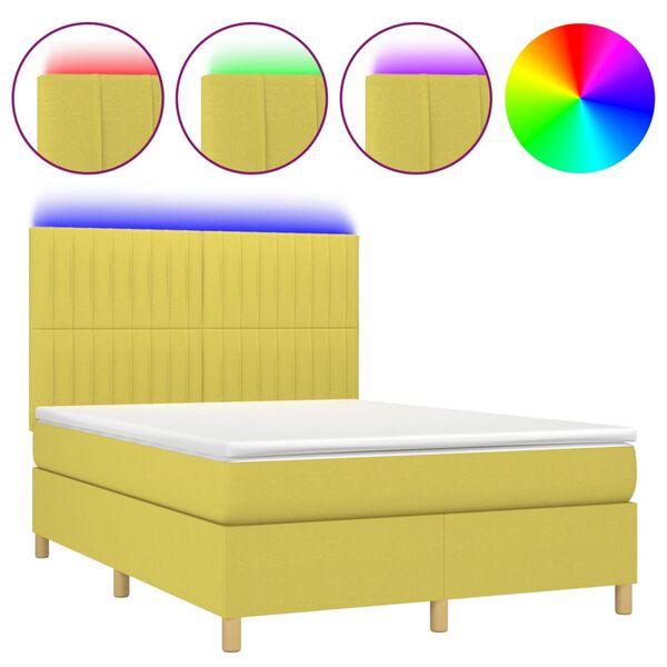 vidaXL Boxspringbett mit Matratze & LED Gr&uuml;n 140x190 cm Stoff