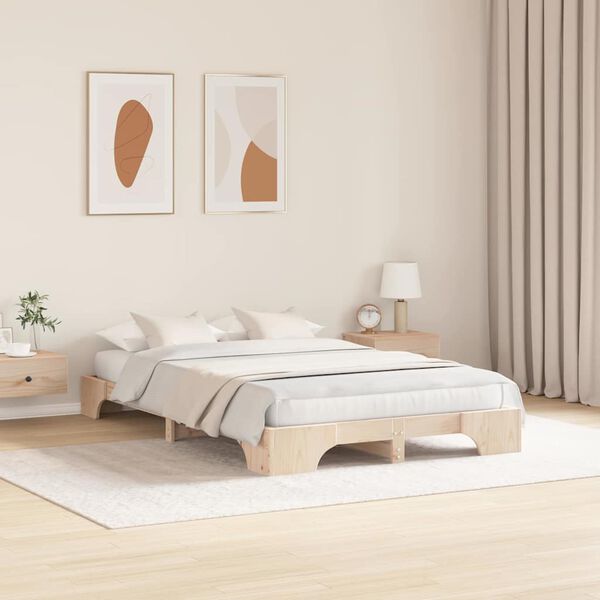 vidaXL Bettrahmen Natur 140 x 190 cm Massives Kiefernholz
