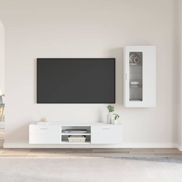 vidaXL TV-Schrankset mit Schubladen mit Regal Wei&szlig; Holzwerkstoff