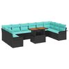 vidaXL Gartensofa-set mit Kissen 11 pcs Schwarz und Blau Poly-Rattan