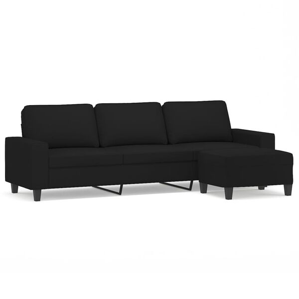 vidaXL 3-Sitzer-Sofa mit Hocker Schwarz 210 cm Mikrofasergewebe