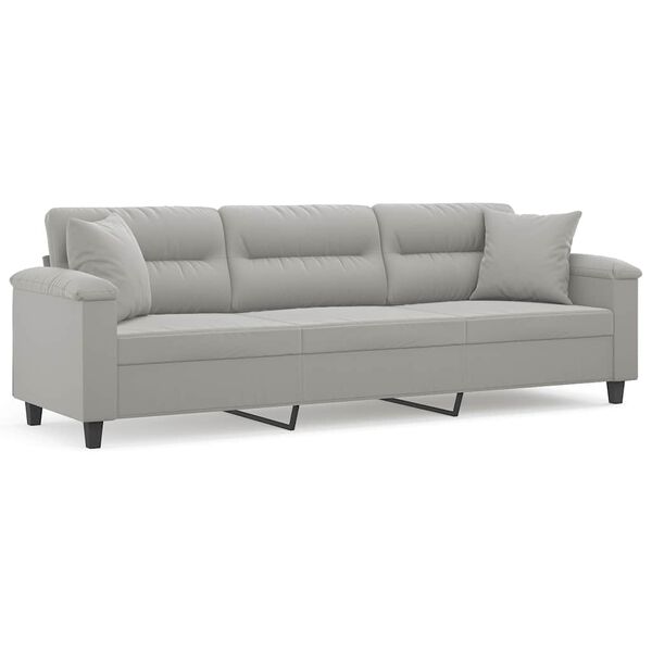 vidaXL 3-Sitzer-Sofa mit Kissen Hellgrau 210 cm Mikrofasergewebe