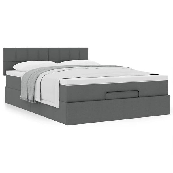 vidaXL Ottoman-Bett mit Matratze Dunkelgrau 140x190 cm Stoff