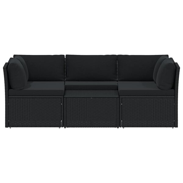 vidaXL 4-tlg. Garten-Lounge-Set mit Auflagen Poly Rattan Schwarz