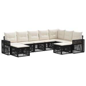 vidaXL Gartensofa-set 9 stk. Schwarz und Cremewei&szlig; Poly-Rattan