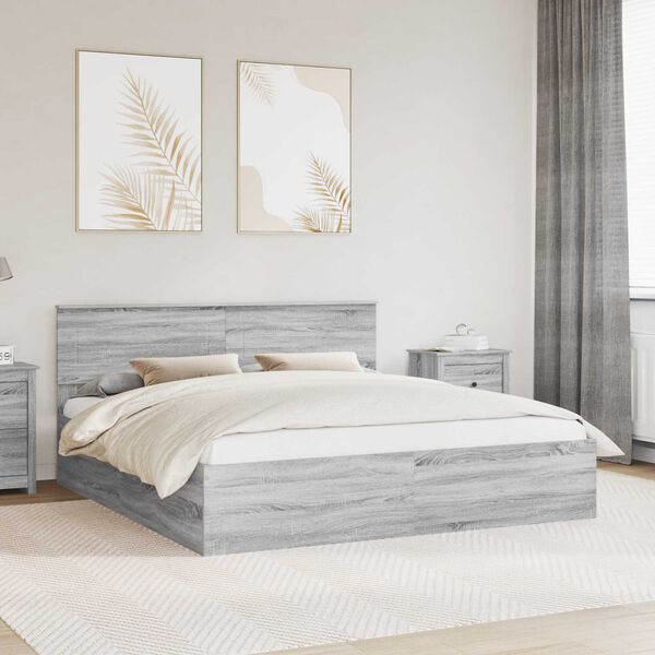 vidaXL Bettrahmen Graues Sonoma 200 x 200 cm Holzwerkstoff