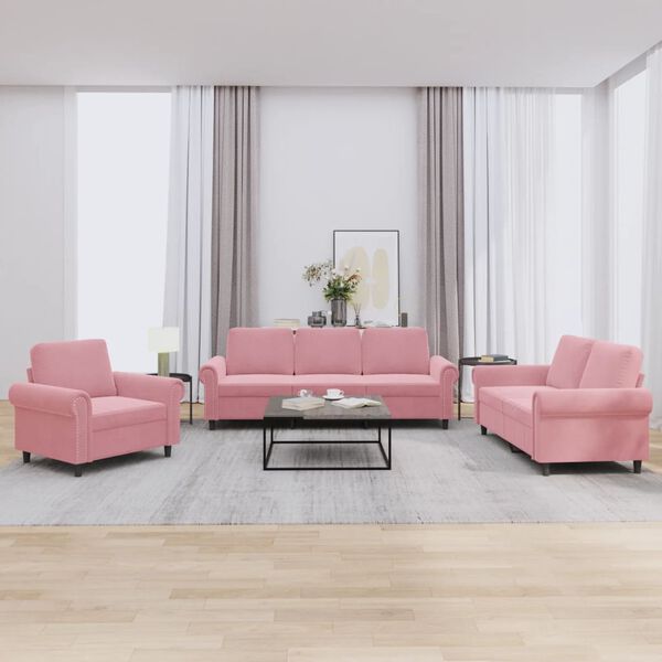 vidaXL 3-tlg. Sofagarnitur mit Kissen Rosa Samt