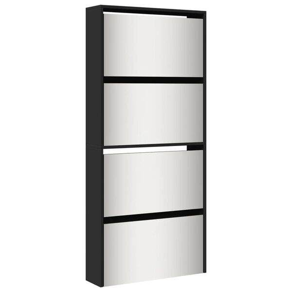 vidaXL Schuhschrank mit Spiegel 4 F&auml;cher Schwarz 63x17x134 cm