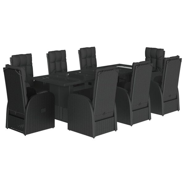 vidaXL 9-tlg. Garten-Essgruppe mit Kissen Schwarz Poly Rattan