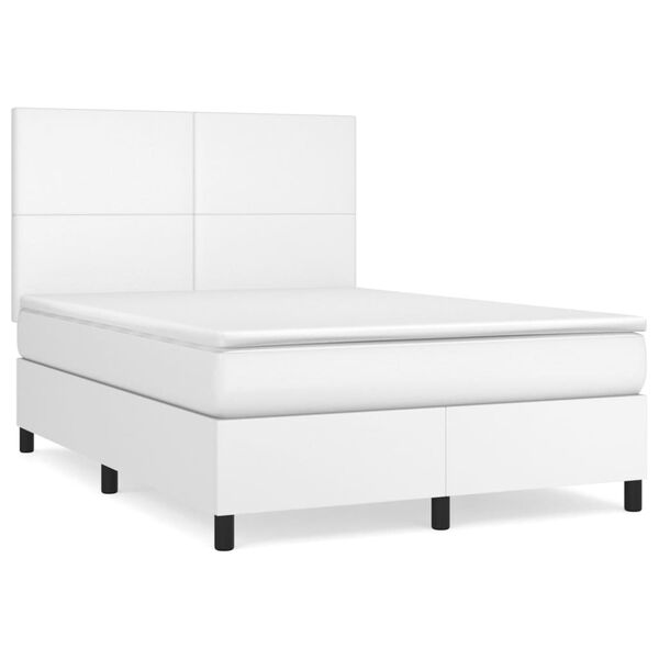 vidaXL Boxspringbett mit Matratze Wei&szlig; 140x200 cm Kunstleder
