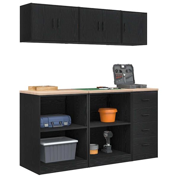 vidaXL Garagenschr&auml;nke 6 Stk. Schwarz Holzwerkstoff