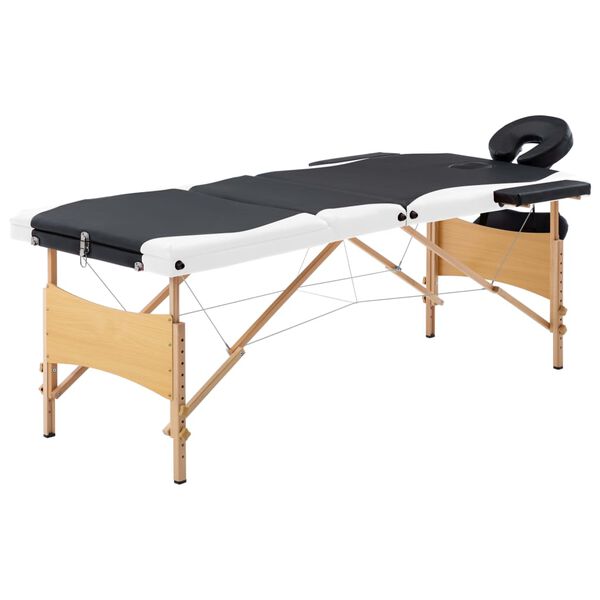 vidaXL Massageliege Klappbar 3-Zonen mit Holzgestell Schwarz und Wei&szlig;
