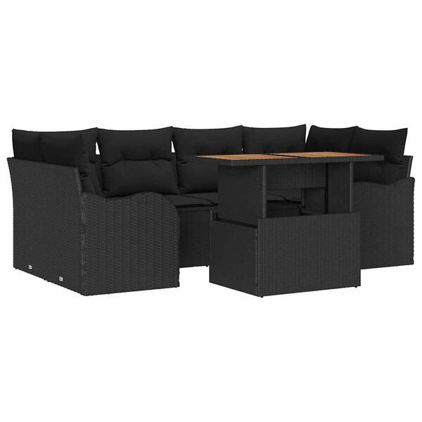 vidaXL Garten-Sofa-Set mit Kissen 7 pcs Schwarz