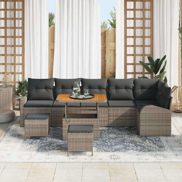 vidaXL Garten-Sofa-Set mit Kissen 9 pcs Grau Poly Rattan