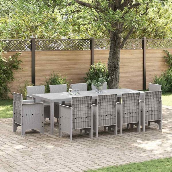 vidaXL Garten Essgruppe 11 pcs Hellgrau Polt Rattan