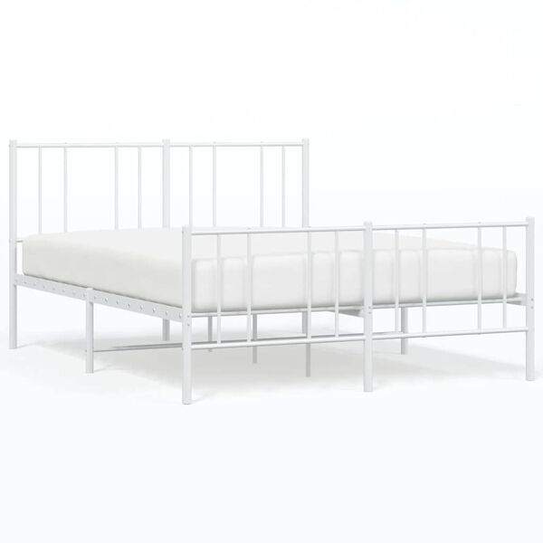 vidaXL Bettgestell mit Kopf- und Fu&szlig;teil Metall Wei&szlig; 150x200 cm