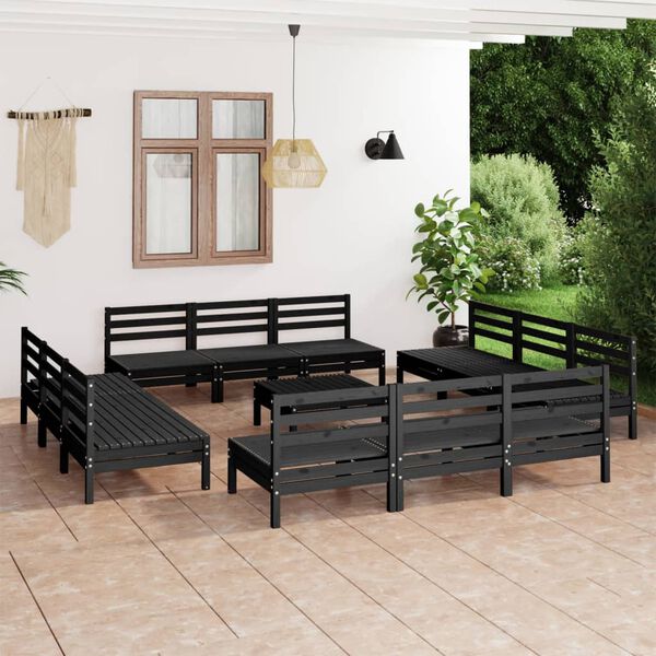 vidaXL 13-tlg. Garten-Lounge-Set Schwarz Massivholz Kiefer