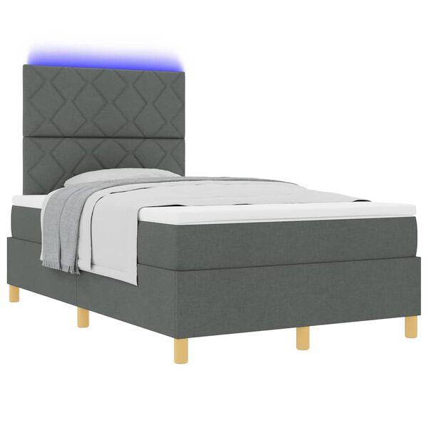 vidaXL LED Boxspringbett mit Matratze Dunkelgrau 120 x 200 cm Stoff