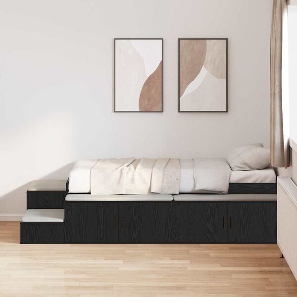 vidaXL Aufbewahrungsbettgestell Schwarz Eichen-Optik 90 cm