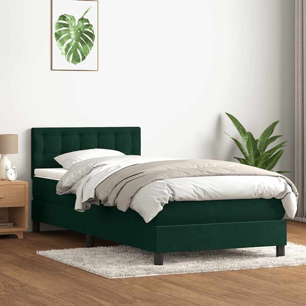 vidaXL Boxspringbett mit Matratze Dunkelgr&uuml;n 80x220 cm Samt