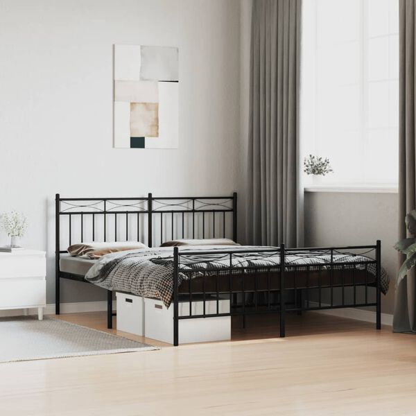 vidaXL Metallbett ohne Matratze mit Fu&szlig;teil Schwarz 160x200 cm