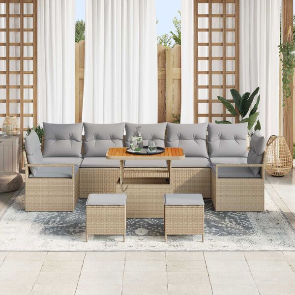 vidaXL Garten-Sofa-Set mit Kissen mit Kissen 10 pcs Beige und Hellgrau