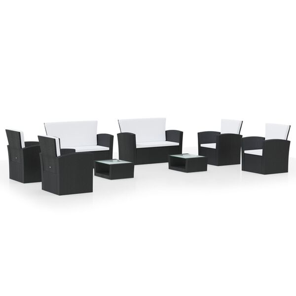 vidaXL 8-tlg. Garten-Lounge-Set mit Kissen Poly Rattan Schwarz