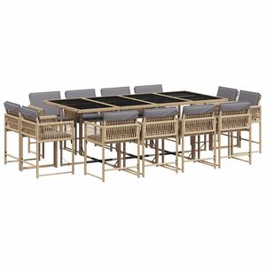 vidaXL 13-tlg. Garten-Essgruppe mit Kissen Beigemischung Poly Rattan