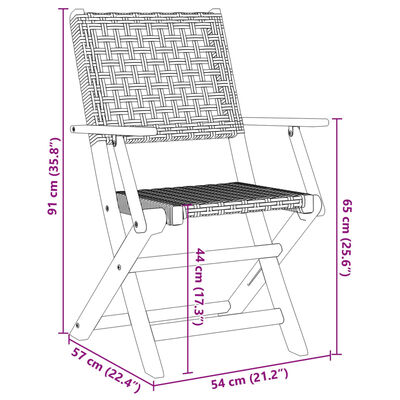 vidaXL Gartenstühle 4 Stk. Klappbar Schwarz Poly Rattan & Massivholz