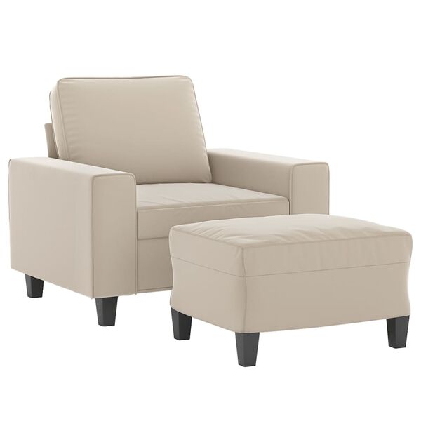 vidaXL Sessel mit Hocker Creme 60 cm Mikrofasergewebe