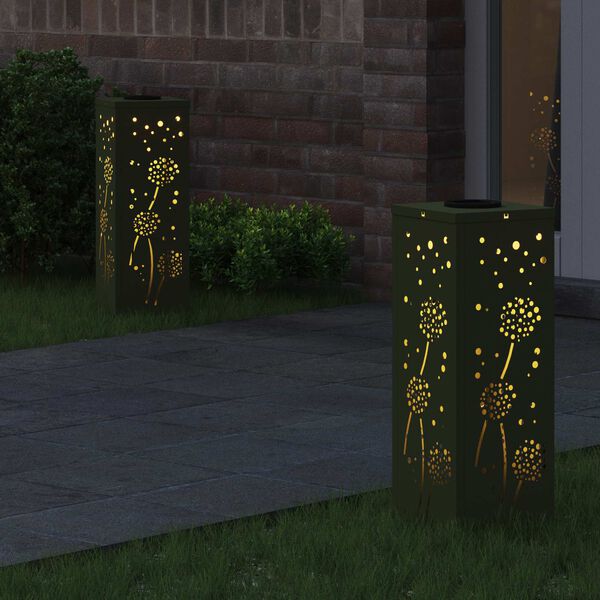 vidaXL Solar LED Weg Licht 2 pcs Olive Gr&uuml;n Kalt gewalzter Stahl